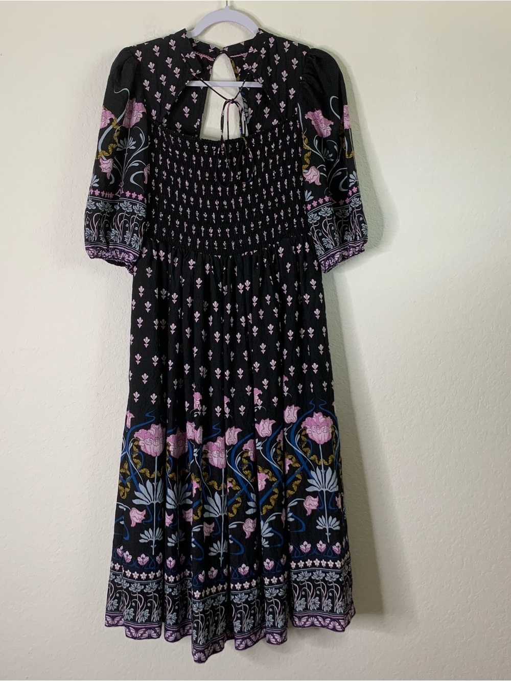 By Anthropologie Womens Dasha smocked 3/4 sleeve midi dress S
